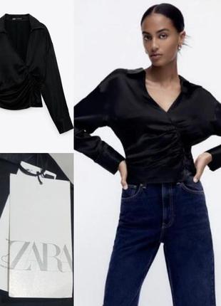Атласная блуза, топ с драпировкой zara