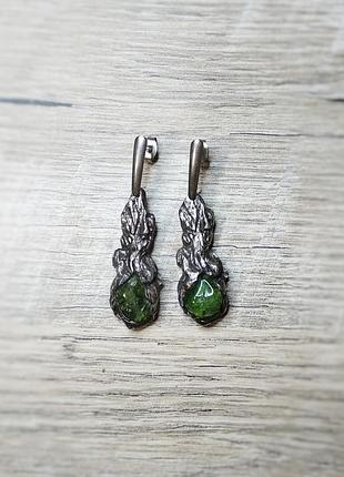 Серьги green, хромдиопсид, олово, медь, серебро, сталь