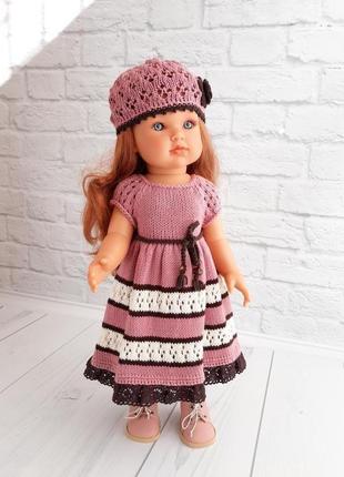 Вязаное платье на куклу антонио хуан 45 см, вязаная одежда на кукол 45 см, подарок девочке2 фото