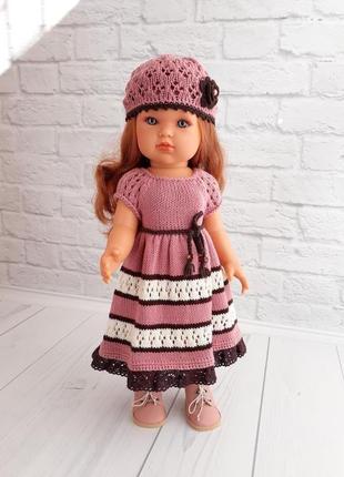 Вязаное платье на куклу антонио хуан 45 см, вязаная одежда на кукол 45 см, подарок девочке7 фото