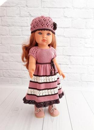 Вязаное платье на куклу антонио хуан 45 см, вязаная одежда на кукол 45 см, подарок девочке6 фото