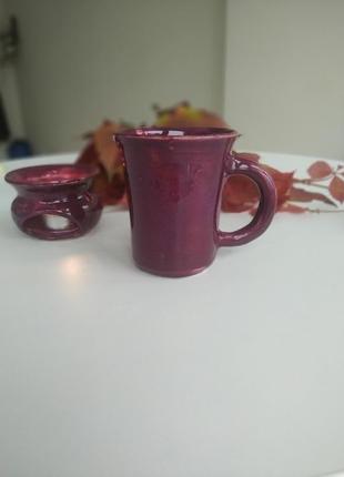 Чашка з підсвічником, оригінальний комплект, кружка для чаю, кружка гончарна, горнятко2 фото