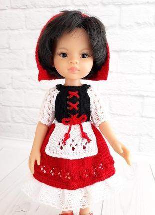 Вязаная одежда на куклу паола 32 см, костюм красной шапочки для куклы, подарок девочке5 фото