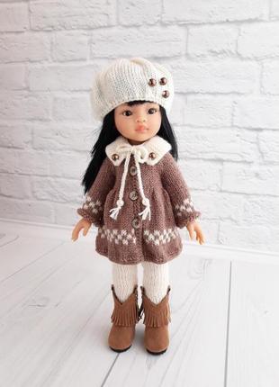 Вязаная одежда на куклу паола 32 см, пальто для куклы, подарок девочке7 фото