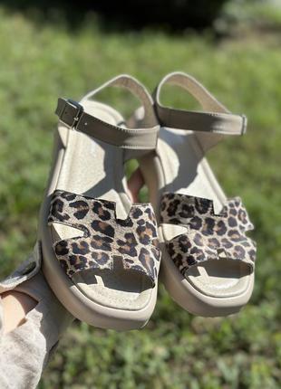 Жіночі босоніжки з натуральної шкіри / шкіряні босоніжки в леопардовому принті / леопардові сандалі шкіряні6 фото