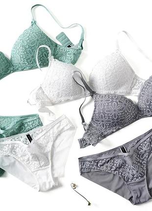 Ажурный комплект белья с мягкой чашкой 🍓sexy lace triangle