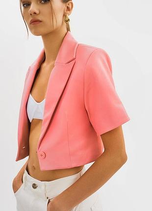 Стильна котонова жіноча сорочка з короткими рукавами вкорочена сорочка на літо укорочена сорочка піджак