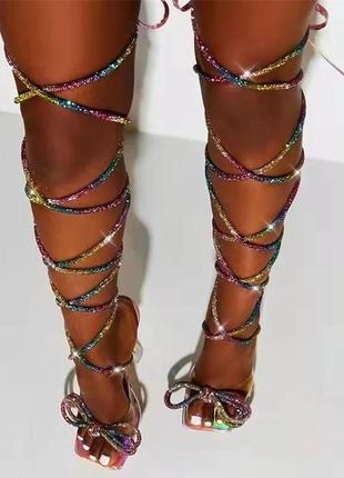Шикарные босоножки на завязках в стиле mach mach Каменные стразы