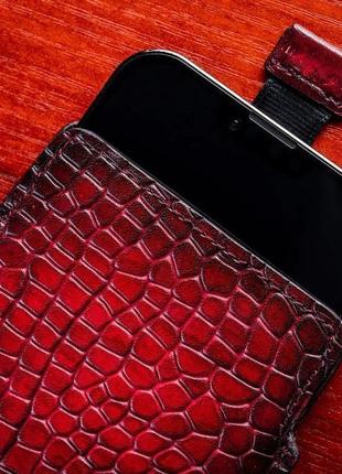Чохол карман зі шкіри крокодила crocodille ручної роботи | червоний5 фото