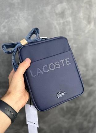 Мужская сумка через плечо lacoste брендовая барсетка с плечевым ремнем синяя сумка-планшетка лакосте