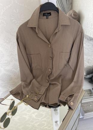 Рубашка льон бежева рубашка бежевая лен бренд rinari