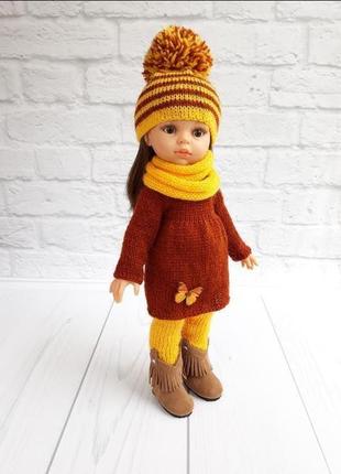 Одяг на ляльок паола рейну зимовий комплект коричневий+жовтий2 фото