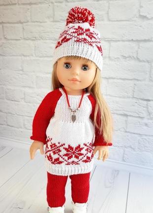 Одежда на кукол паола рейна 40 см зимний комплект бело-красный3 фото
