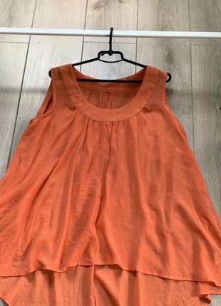 Блуза хорошенькая под лен размер 54 56 апельсинового цвета вискоза натуральная ткань2 фото