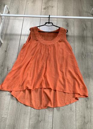 Блуза хорошенькая под лен размер 54 56 апельсинового цвета вискоза натуральная ткань1 фото