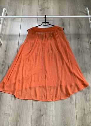 Блуза хорошенькая под лен размер 54 56 апельсинового цвета вискоза натуральная ткань4 фото