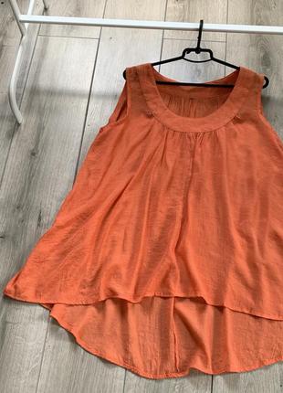 Блуза хорошенькая под лен размер 54 56 апельсинового цвета вискоза натуральная ткань3 фото