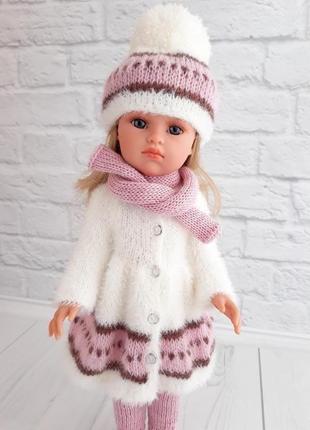 Зимняя вязаная одежда на куклу лоренс  оливия 37 см, вязаная шубка на куклу, подарок девочке4 фото
