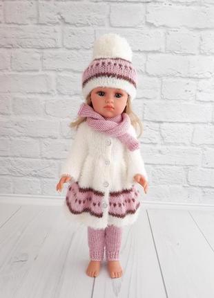 Зимняя вязаная одежда на куклу лоренс  оливия 37 см, вязаная шубка на куклу, подарок девочке5 фото