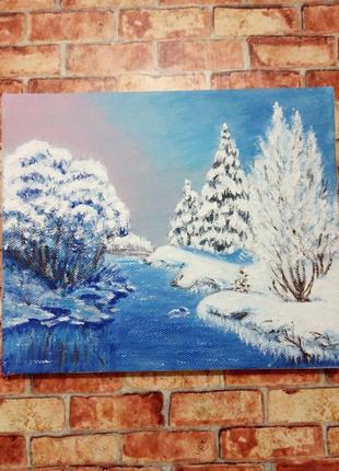 Картина акрилом "зимова казка" полотно розмір 25х30 см подарунок для дому прикраса для стіни
