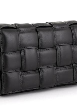Кроссбоди черное плетенная кожа firenze italy f-it-8707a