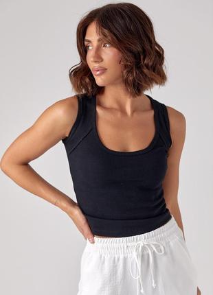 Базовая трикотажная майка в рубчик - черный цвет, l (есть размеры)