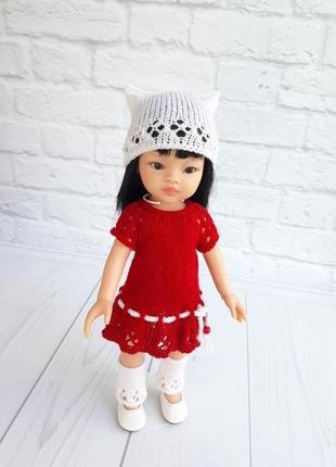 Одяг на ляльку паола рейну, червоне плаття з шапочкою.2 фото