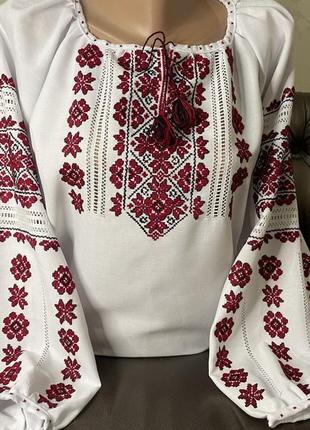 Етно вишиванка на білому домотканому полотні         тм savchukvyshyvka. ж-24114 фото