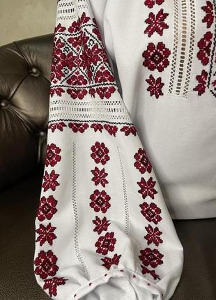 Етно вишиванка на білому домотканому полотні         тм savchukvyshyvka. ж-24119 фото