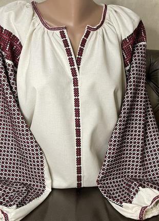 Стильна жіноча вишиванка на сірому льоні ручної роботи. ж-23252 фото
