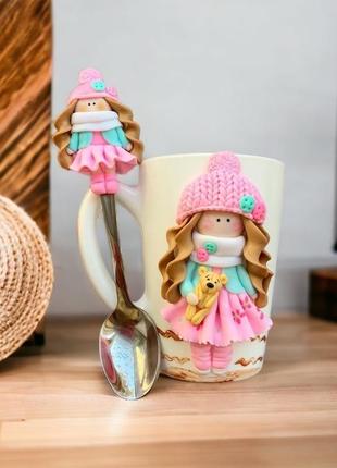 Наборчик куколка в наличии,чашка с декором, кружка с декором, кружка на заказ , кружка из полимерной