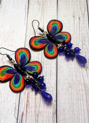 Серьги в виде бабочки с павлиньими крыльями1 фото
