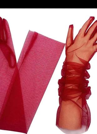 Красные прозрачные длинные перчатки1 фото