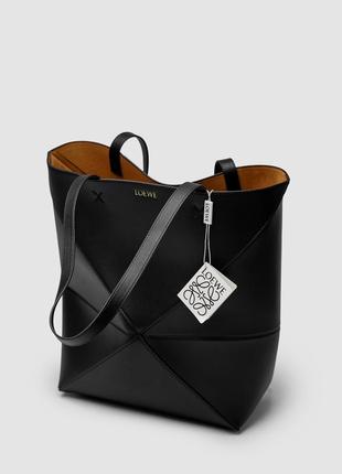 Жіноча сумка - шопер loewe medium puzzle leather tote bag чорна