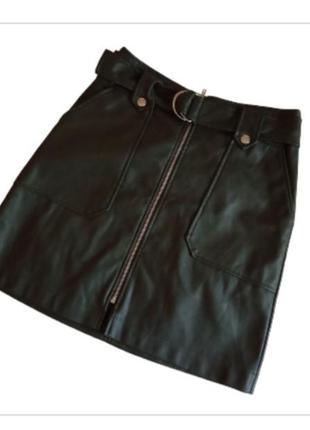 Мини юбка юбка зеленая хаки эко кожа primark