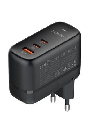Сетевое зарядное устройство ldnio q366 1 x usb/2 x type-c gan pd3.0 65w/qc4.0 с type c-type c черный