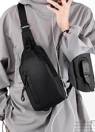 Сумка-слінг бананка через плече чоловіча тканинна чорна 72022a