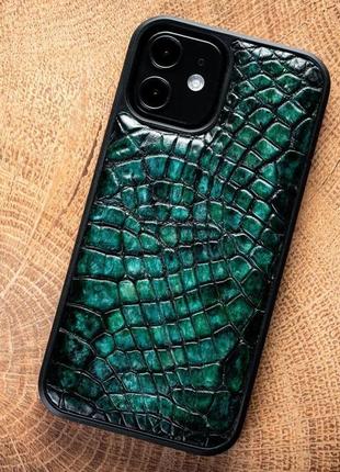 Чохол накладка зі шкіри крокодила crocсo пофарбований | зелений1 фото