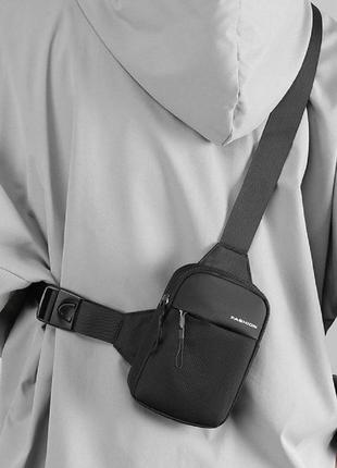 Маленька сумка слінг бананка чоловіча через плече чорна текстильна 72042a