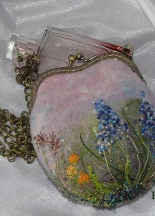 Валяная сумочка с обильным декором " луговые травы "5 фото