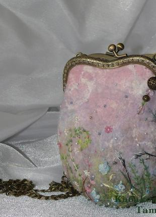 Валяная сумочка с обильным декором " луговые травы "4 фото