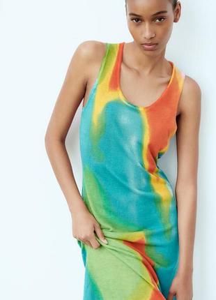 Яскрава радужная довга  сукня  zara