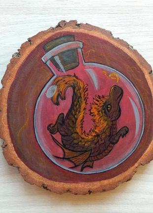 Картина на срезе дерева " огненное дракон"
