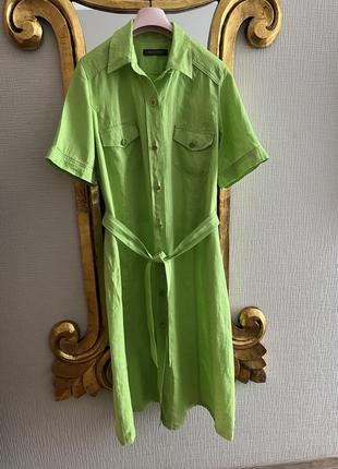 Стильное платье из льна цвета молодой зелени marina rinaldi2 фото