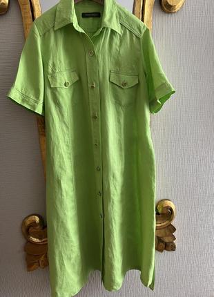 Стильное платье из льна цвета молодой зелени marina rinaldi6 фото