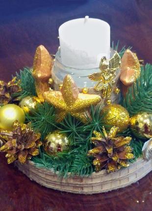 Новогодний и рождественский подсвечник "белое золото"3 фото