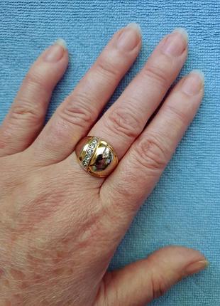 Винтажный позолоченный перстень с фианитами, винтаж