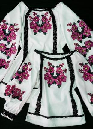 Вышиванка цветущая вишня. женская блуза с вишивкой. сорочка из льна, батиста2 фото