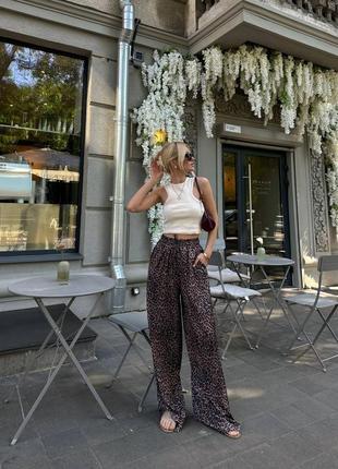Брюки шелковые лезвияпдовые летние легкие шелк армани лезвия леопард женские батал брюки палаццо прямые свободные