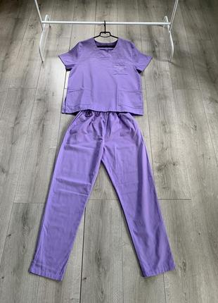 Медицинская одежда медицинский костюм брюки + медицинская рубашка размер m l сиреневого цвета agnes
